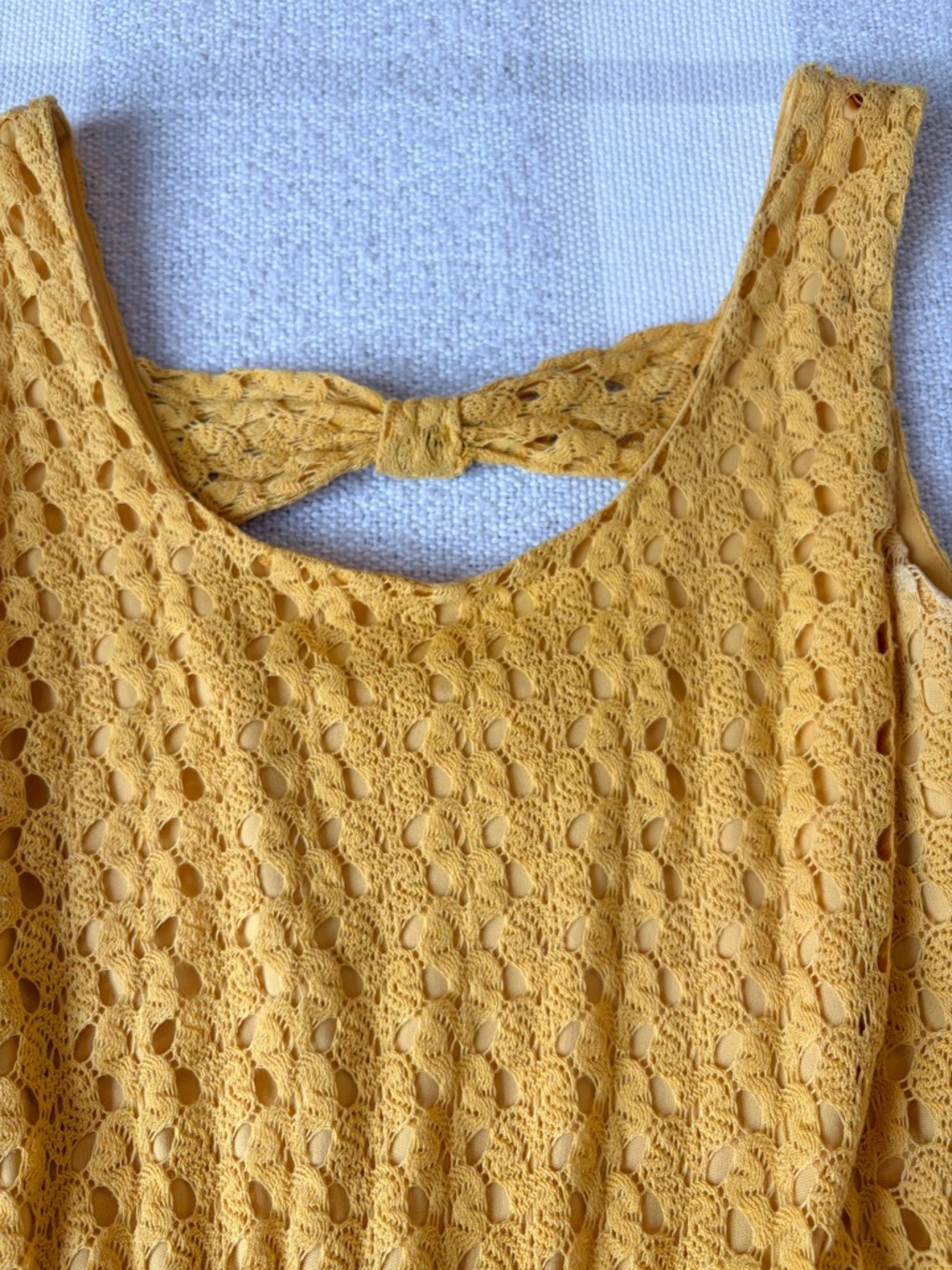 Mustard Yellow Lace Babydoll Dress Open Back Bow Size Large Boho Cottagecore - Picture 1 of 6